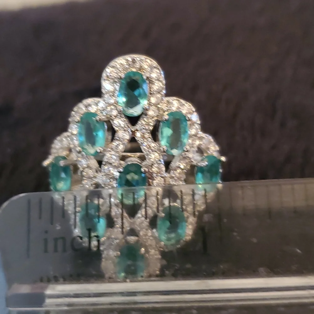 Sterling Silver Large Blue Topaz Ring 7 - Picture 7 of 7